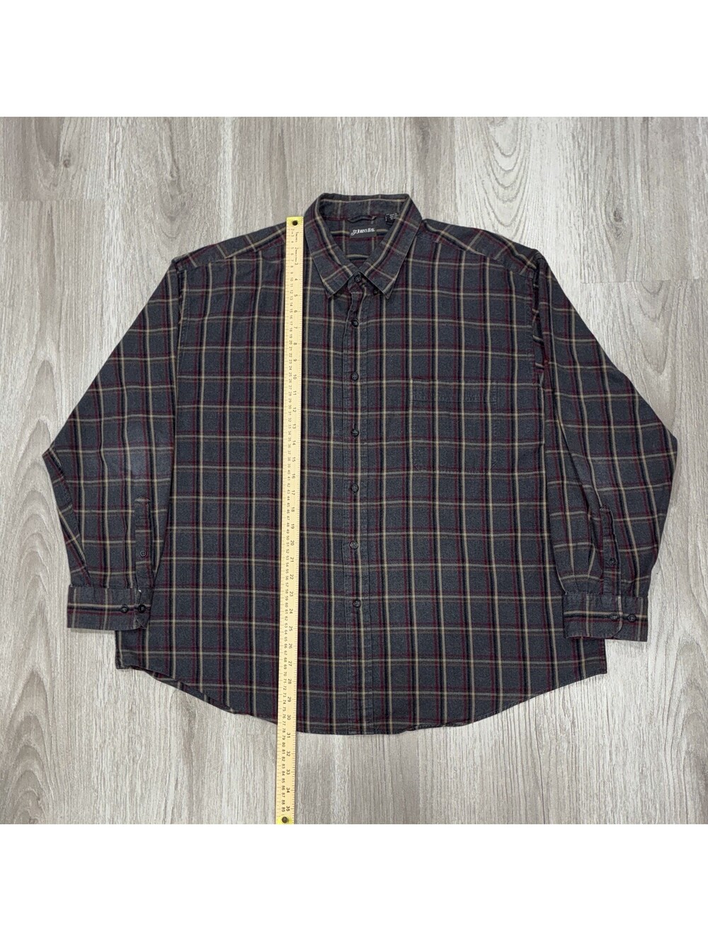Vintage 90s St Johns Bay Button Up Shirt Mens XXL Grey Plaid Cotton Hong Kong